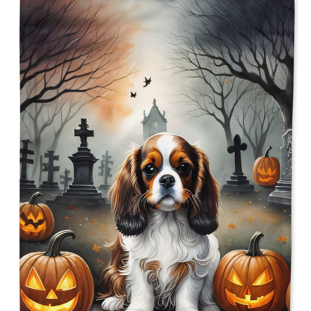 Edge Collections - 28" x 40" - Multicolor - Cavalier Spaniel Spooky Halloween House Flag Large Decorative Sleeve Pole Banner - 1 Piece